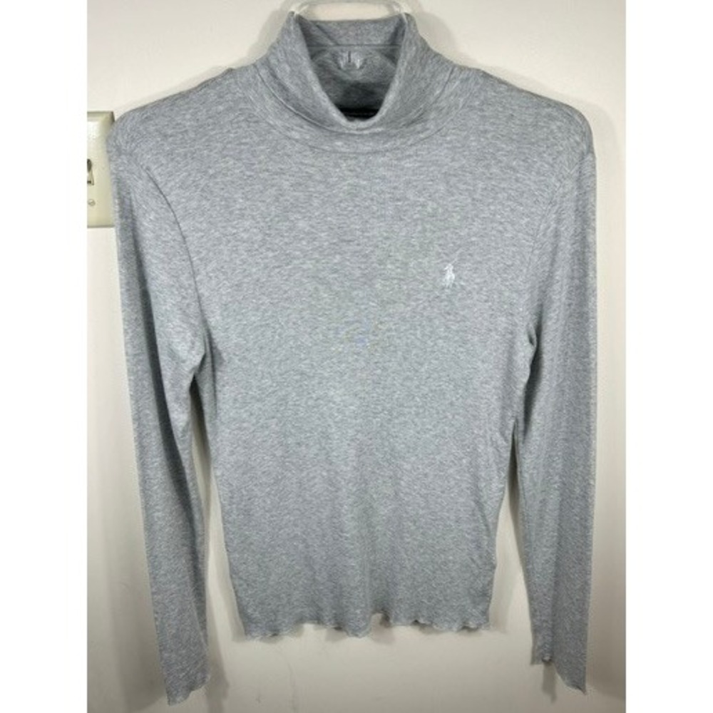 Ralph Lauren Sport Turtleneck Women XL Gray Pima Cotton Lyocell Logo Old Money